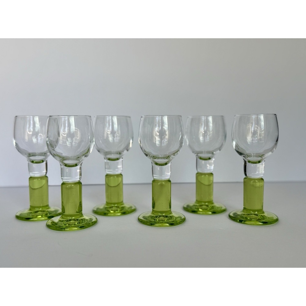 6 Bormioli Rocco LIMONCINO Cordial Liqueur 2 oz Green Footed Shot Glasses Italy